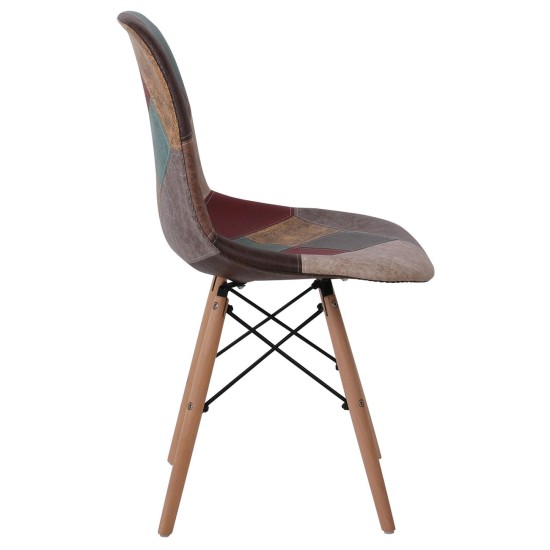 ART Wood Καρέκλα Τραπεζαρίας, Πόδια Οξιά, Κάθισμα PP με Ύφασμα Patchwork Καφέ -  47x52x84cm