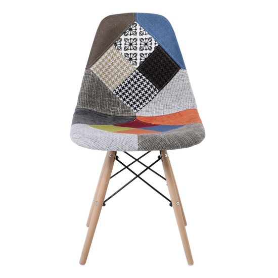 ART Wood Καρέκλα Τραπεζαρίας, Πόδια Οξιά, Κάθισμα PP με Ύφασμα Patchwork -  47x52x84cm