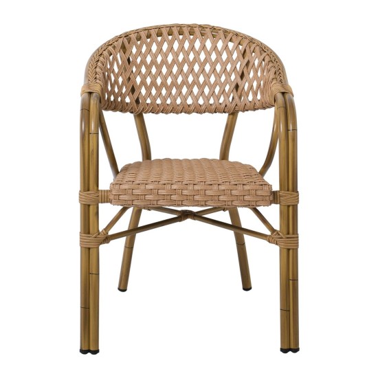 VEGERA Rattan Πολυθρόνα Dining Αλουμίνιο Φυσικό, Wicker Φυσικό, Στοιβαζόμενη -  57x59x84cm