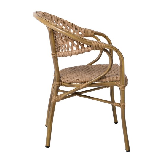 VEGERA Rattan Πολυθρόνα Dining Αλουμίνιο Φυσικό, Wicker Φυσικό, Στοιβαζόμενη -  57x59x84cm