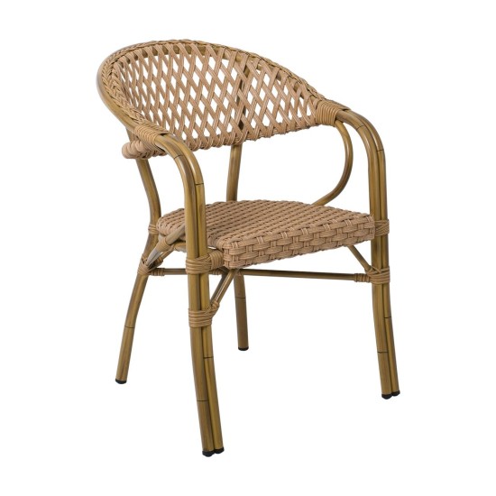 VEGERA Rattan Πολυθρόνα Dining Αλουμίνιο Φυσικό, Wicker Φυσικό, Στοιβαζόμενη -  57x59x84cm