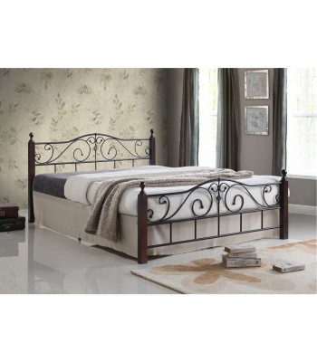 ADEL Κρεβάτι Διπλό, για Στρώμα 160x200cm, Μέταλλο Βαφή Μαύρο, Ξύλο Απόχρωση Καρυδί