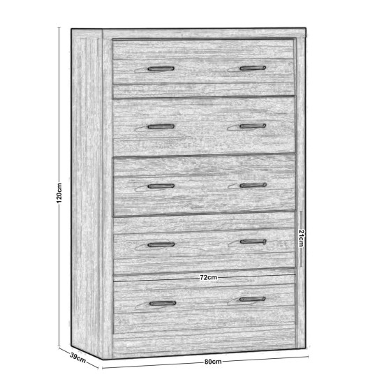 CALIBER Συρταριέρα με 5 Συρτάρια - Απόχρωση Sonoma Oak -  80x39x120cm