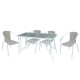 BALENO Set Τραπεζαρία Κήπου: Τραπέζι + 4 Πολυθρόνες Μέταλλο Βαφή Άσπρο - Wicker Beige -  Table:110x60x71 Seat:53x58x77