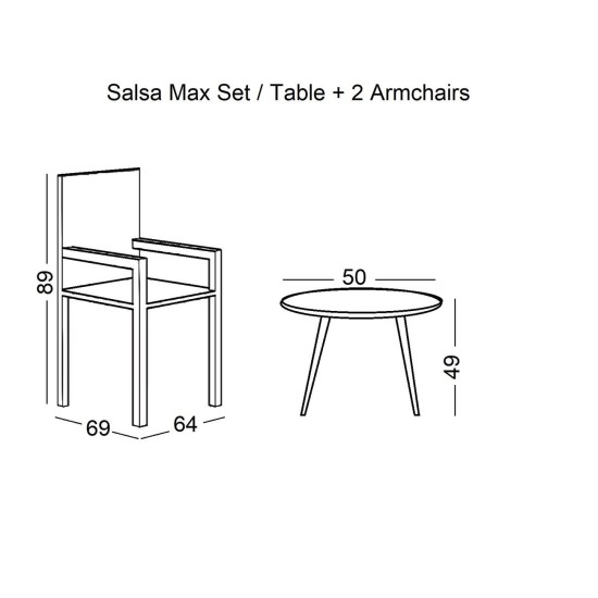 SALSA MAX Set Κήπου - Βεράντας Μέταλλο Βαφή Μαύρο, Wicker Φυσικό: Τραπεζάκι+2 Πολυθρόνες