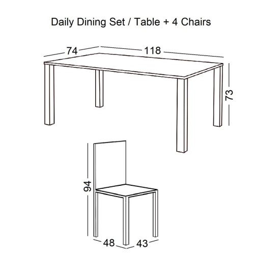 DAILY Set Τραπεζαρία Ξύλινη Σαλονιού - Κουζίνας: Τραπέζι + 4 Καρέκλες / Άσπρο - Dark Oak
