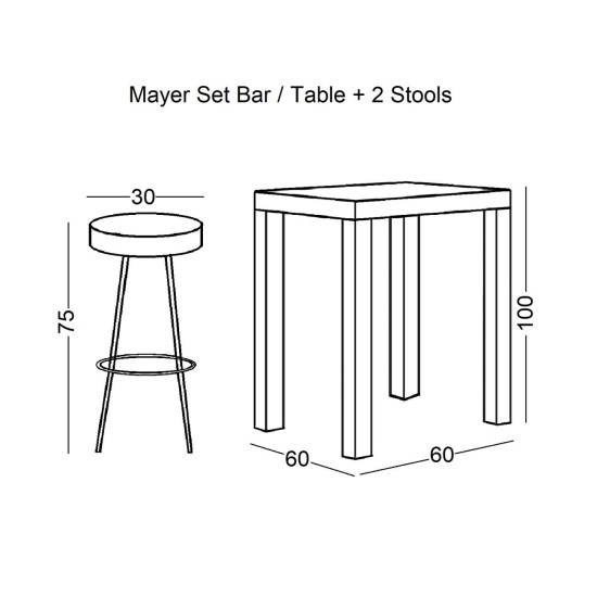 MAYER Set Bar Τραπέζι + 2 Σκαμπό Μέταλλο Βαφή Ανθρακί - Antique Brown MAYER Set Bar Τραπέζι + 2 Σκαμπό Μέταλλο Βαφή Ανθρακί - Antique Brown