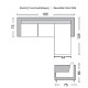 PORTO Καναπές Σαλονιού Καθιστικού, Αναστρέψιμη Γωνία Ύφασμα Σκούρο Γκρι -  185x128x75cm H.86cm