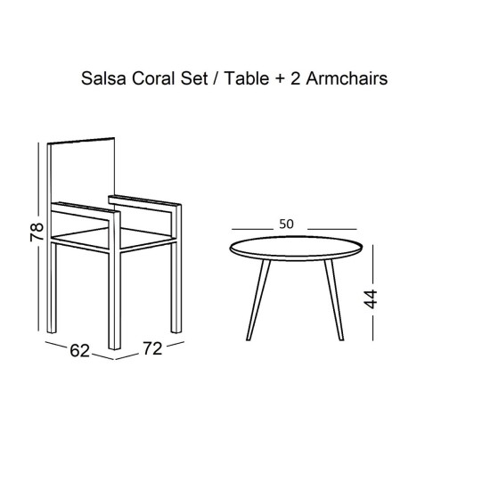 SALSA Coral Coffee Set Κήπου Μέταλλο Μαύρο - Γυαλί - Wicker Φυσικό: Τραπεζάκι+2 Πολυθρόνες -  TableΦ50x44 Armchair72x62x81cm