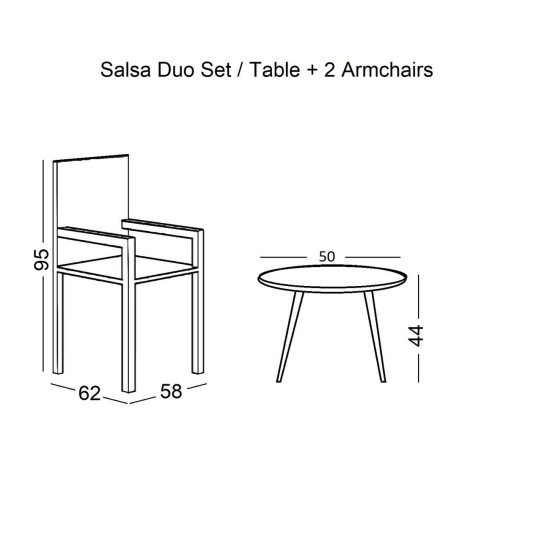 SALSA Duo Set Καθιστικό Κήπου Μέταλλο Μαύρο - Γυαλί - Wicker Φυσικό: Τραπεζάκι+2 Πολυθρόνες -  TableΦ50x44 Armchair58x62x95cm