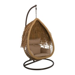 SALSA TROPIC Κρεμαστή Πολυθρόνα, Wicker Φυσικό, Μέταλλο Brown, Μαξιλάρι Μπεζ