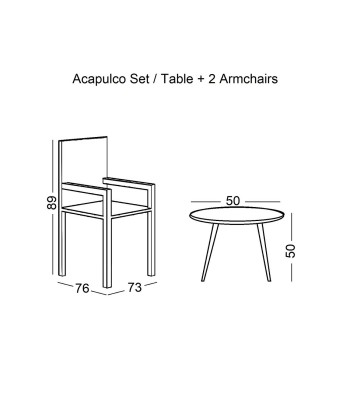 ACAPULCO Set Κήπου - Βεράντας: Τραπέζι + 2 Πολυθρόνες Μέταλλο Μαύρο / Rattan Μαύρο