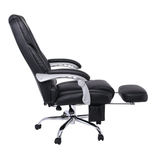 BF8550 Massage Relax Πολυθρόνα Γραφείου Διευθυντή, Βάση Χρώμιο με Υποπόδιο, Pu  Μαύρο -  68x64-135x118/127cm