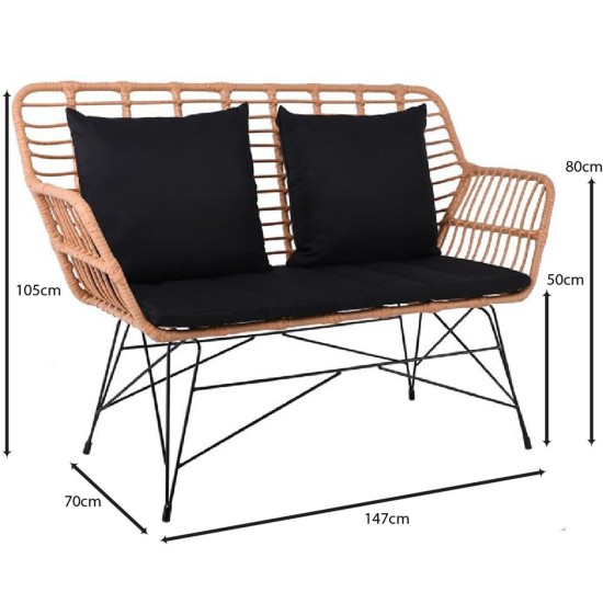 SALSA MAX Living Καναπές Κήπου 2Θέσιος, Μέταλλο Βαφή Μαύρο, Wicker Φυσικό, Μαξιλάρια Μαύρο SALSA MAX Living Καναπές Κήπου 2Θέσιος, Μέταλλο Βαφή Μαύρο, Wicker Φυσικό, Μαξιλάρια Μαύρο
