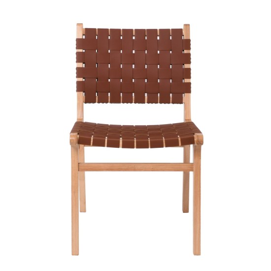 DUNE Καρέκλα Τραπεζαρίας, Ξύλο Απόχρωση Φυσικό, Κάθισμα-Πλάτη Ιμάντες Pu Καφέ -  50x59x85cm