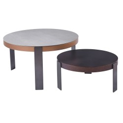 TRENDY Set-2 Τραπεζάκια Σαλονιού, Μέταλλο Ανθρακί, Sintered Stone Καρυδί-Cement