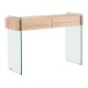 GLASSER Wood Κονσόλα Διάφανο Γυαλί 12mm - με Συρτάρια Απόχρωση Δρυς