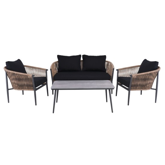 GASBA Set Σαλόνι Κήπου 4τεμ, Alu Ανθρακί, Rope Wicker Φυσικό, Μαξιλάρια Σκούρο Γκρι GASBA Set Σαλόνι Κήπου 4τεμ, Alu Ανθρακί, Rope Wicker Φυσικό, Μαξιλάρια Σκούρο Γκρι