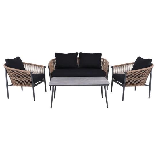 GASBA Set Σαλόνι Κήπου 4τεμ, Alu Ανθρακί, Rope Wicker Φυσικό, Μαξιλάρια Σκούρο Γκρι GASBA Set Σαλόνι Κήπου 4τεμ, Alu Ανθρακί, Rope Wicker Φυσικό, Μαξιλάρια Σκούρο Γκρι