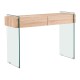 GLASSER Wood Κονσόλα Διάφανο Γυαλί 12mm - με Συρτάρια Απόχρωση Δρυς