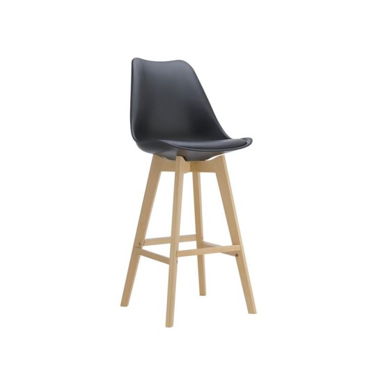 MARTIN Σκαμπό BAR Οξιά Φυσικό, Κάθισμα Η.67cm, PP-Pu Μαύρο, Μονταρισμένη Ταπετσαρία -  49x54x67/106cm