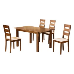 MILLER Set Τραπεζαρία Κουζίνας Ξύλινη: Επεκτεινόμενο Τραπέζι+ 4 Καρέκλες Honey Oak-PVC Εκρού