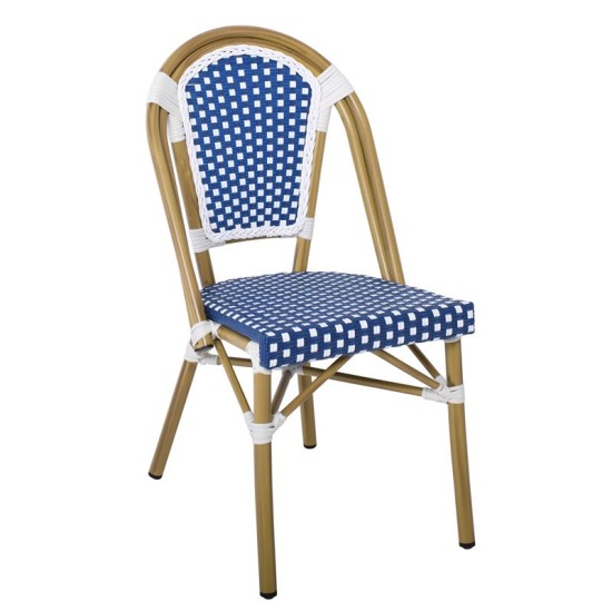 PARIS Καρέκλα Bistro, Αλουμίνιο Φυσικό, Wicker Άσπρο - Μπλε, Στοιβαζόμενη -  46x54x88cm
