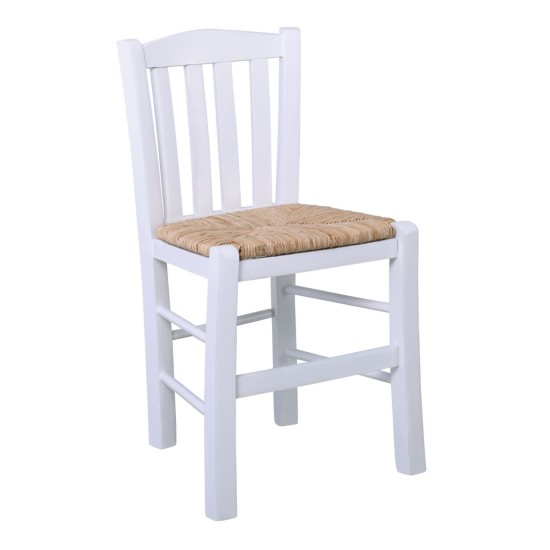 CASA Καρέκλα Οξιά Βαφή Εμποτισμού Λάκα Άσπρο, Κάθισμα Ψάθα -  42x45x88cm