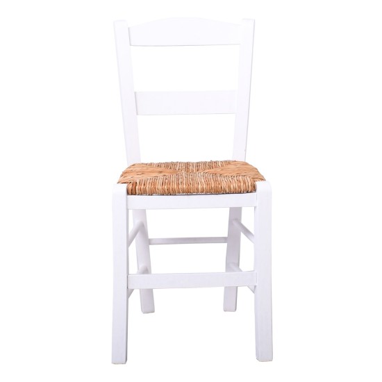 ΣΥΡΟΣ Καρέκλα Οξιά Βαφή Εμποτισμού Λάκα Άσπρο, Κάθισμα Ψάθα -  41x45x88cm