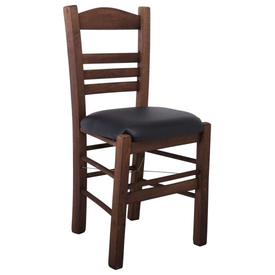 ΣΙΦΝΟΣ Καρέκλα Οξιά Βαφή Εμποτισμού Καρυδί, Κάθισμα Pu Μαύρο -  41x45x88cm