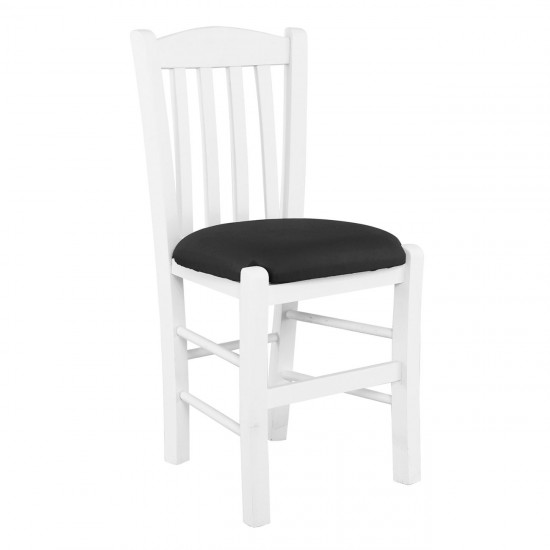 CASA Καρέκλα Οξιά Βαφή Εμποτισμού Άσπρο, Κάθισμα Pu Μαύρο -  42x45x88cm