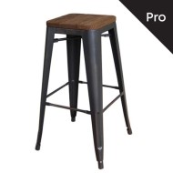 RELIX Wood Σκαμπό Bar-Pro, Στοιβαζόμενο, Μέταλλο Βαφή Antique Black,Κάθισμα Dark Oak