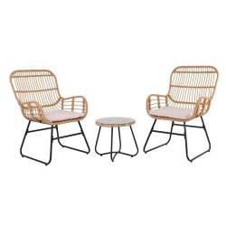 SALSA Yard Set Καθιστικό Κήπου (2+1) Μέταλλο Μαύρο, Wicker Φυσικό, Μαξιλάρια Εκρού