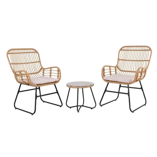 SALSA Yard Set: Τραπέζι + 2 Πολυθρόνες, Μέταλλο Μαύρο, Wicker Φυσικό, Μαξιλάρια Εκρού SALSA Yard Set: Τραπέζι + 2 Πολυθρόνες, Μέταλλο Μαύρο, Wicker Φυσικό, Μαξιλάρια Εκρού