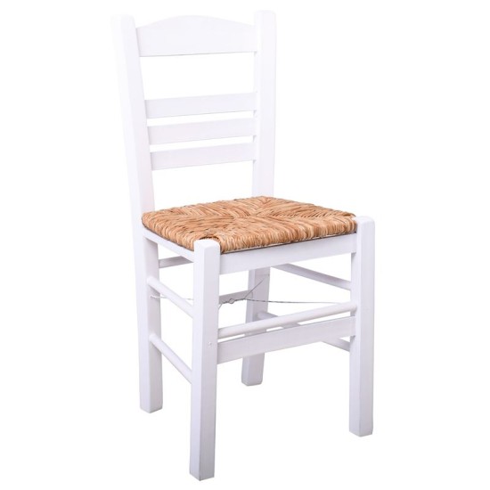ΣΙΦΝΟΣ Καρέκλα Οξιά Βαφή Εμποτισμού Λάκα Άσπρο, Κάθισμα Ψάθα -  41x45x88cm