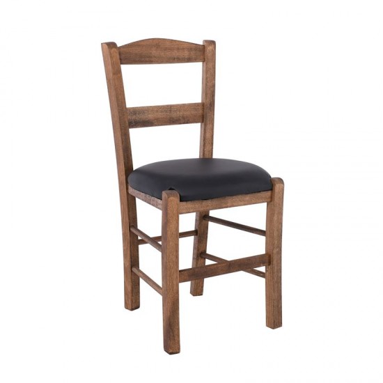 ΣΥΡΟΣ Καρέκλα Οξιά Βαφή Εμποτισμού Καρυδί, Κάθισμα Pu Μαύρο -  41x45x88cm